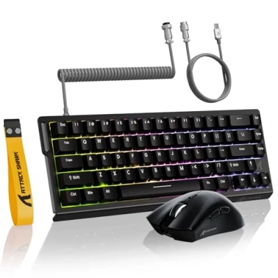 Imagen de MAMBASNAKE ATTACK SHARK X68 HE Combos de Teclado y Ratón R1 con Disparador Rápido Cable en Espiral 8KHz, Precisión RT 0,01mm,Teclado Magnético 8KHz Inalámbrico para Juegos (Negro)