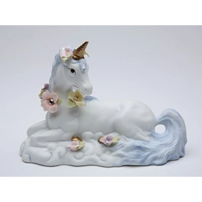 Imagen de Cg 737 33 Color Blanco Unicornio con Flores Sentado Figura Decorativa