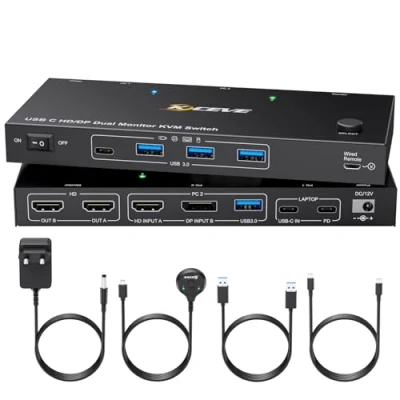 Imagen de YOUTINGHDAV KVM Switch 2 PC Monitores USB C, Dual Monitor for Laptop &amp; PC, 3.0 MST 4K@60Hz, PD 60W para Portátil, HDMI DP con Wired Remote