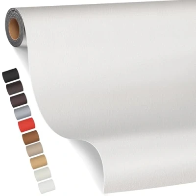 Imagen de FBKOQKU Cuero Adhesivo Parches, 80 x 200 cm para Tapizar, Parches de Adhesivos Polipiel Adhesiva Sofá, Asiento Coche, Muebles, Chaquetas（Blanco）