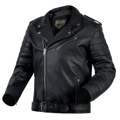 Imagen de OZONE Moto Modern Chaqueta de Hombre Cuero Cabra Protectores Codo y Hombro Nivel 1 Bolsillo Para Protector Espalda Retro Look
