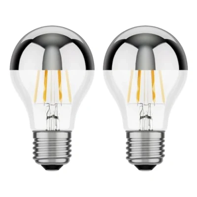 Imagen de ledscom.de 2 piezas bombilla LED E27, A60, blanco cálido (2700 K), 6 W, 667lm, espejo de cabeza (plateado)