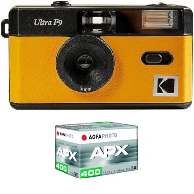 Imagen de KODAK Pack F9 Argentica + película 400 ASA Cámara Recargable de 35 mm, Color Amarillo, Lente Gran Angular Fija, Visor óptico, Flash Integrado APX 00, 36 Poses