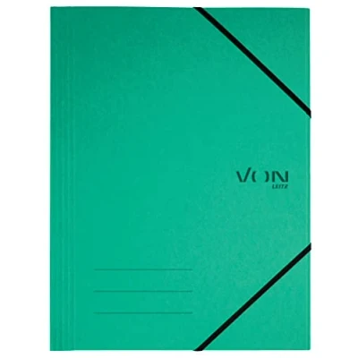 Imagen de VON Leitz 30080055 carpeta A4 con banda elástica, cartón reciclado, para 150 hojas, 3 solapas, impresión moderna, ligera la escuela y el hogar, 5 unidades, color verde,
