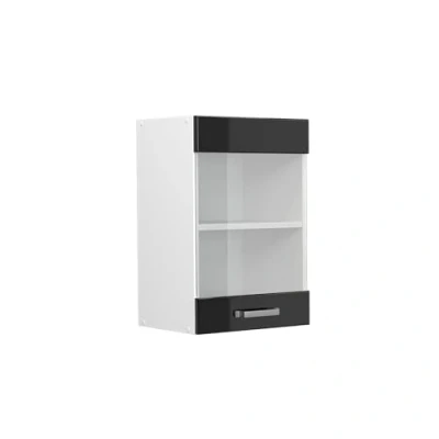 Imagen de Vicco Armario de Cocina con Vidrio R Line, Negro Brillo Intenso/Blanco, 40 cm