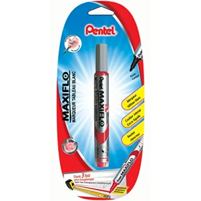 Imagen de Pentel Maxiflo MWL5S Rotulador borrable para pizarras blancas (punta cónica media), color rojo