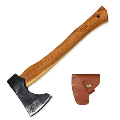 Imagen de Xforst hacha con vaina de cuero acero al carbono afilado, supervivencia Vikingo modelo X TA5B