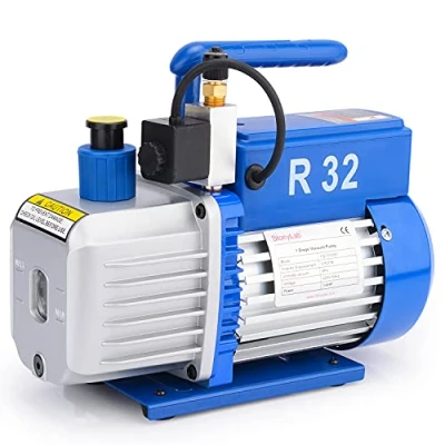 Imagen de stonylab Bomba de Vacío Paletas Rotativas, 3.5 CFM 25 30 Pa ¼ HP Una Etapa Compacta con Válvula Solenoide para HVAC AC Refrigerante Aire Herramienta