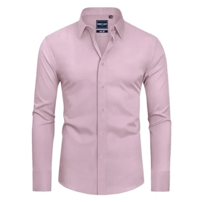 Imagen de DEMEANOR camisa de manga larga para hombre, negocios corte ajustado, sin planchado, informal Violeta gris, L