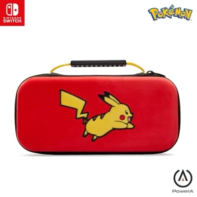 Imagen de funda protectora PowerA para Nintendo Switch, Switch Lite y modelo OLED, rígida con asa de transporte almacenamiento 9 tarjetas juego, oficial: Pokemon; Pikachu Jump