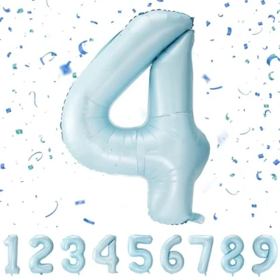 Imagen de Globos de Cumpleãnos 4 Pastel Azul,101 CM Globo Numeros Gigantes Grandes Decoracion,Globo Numero 4,Globos Niño Niña Adultos,Vuelan con Helio…