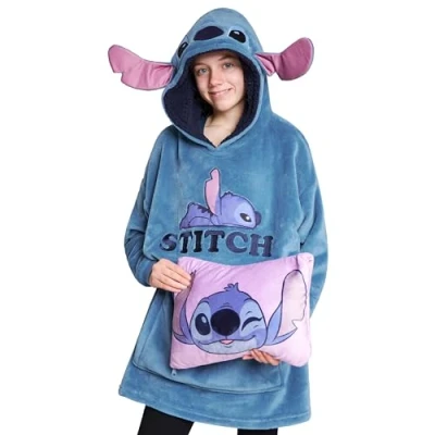 Imagen de Disney Stitch Batamanta con Capucha Niños 2 en 1 Sudadera de Forro Polar Grande Baby Yoda Regalos Navidad (Azul Stitch)