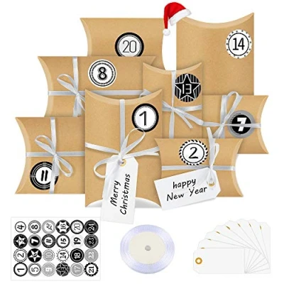 Imagen de Bluelves Calendario de Adviento, 24 Adviento Fieltro, con Adhesivos Digitales Cajas Regalo Navidad, para DIY Bolsa Rellenar Adviento(Retro)
