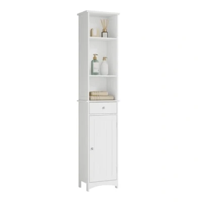 Imagen de EUGAD Mueble Alto de Baño Estante Ducha Eatantería salón Mesita Noche Esquina Armario Medicina para Cocina Dormitorio 33x23x165cm Blanco MDF