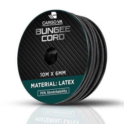 Imagen de CargoVA Cuerda de goma 6 mm, 10 m, color negro, 70% estiramiento, resistente a la intemperie para remolques, toldos, lonas UVM