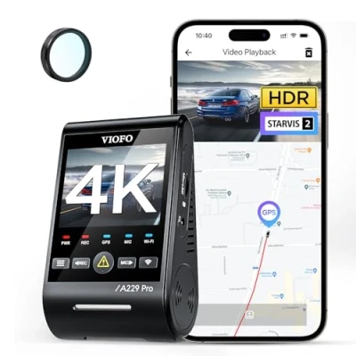 Imagen de VIOFO A229 Pro 1CH 4K STARVIS 2, HDR Dashcam para coche, control de voz y 5 GHz Wi Fi Wifi, cámara coche ultraprecisa con filtro CPL, visión nocturna 2.0, salida voz, hasta 512 GB máx
