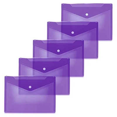 Imagen de HERMA 20061 Bolsas para documentos (DIN A5, 25 x 18 cm, polipropileno, 5 unidades), transparente con botón de presión, escuela, universidad, oficina, sobres color morado
