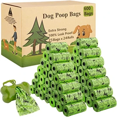 Imagen de MAISITOO Bolsas para Excrementos de Perro, 600 Unidades/24 Rollos Caca Perro con 1 dispensador, Hecho la Mezcla almidón maíz, Extra Gruesa Prueba Fugas, Fuerte y a