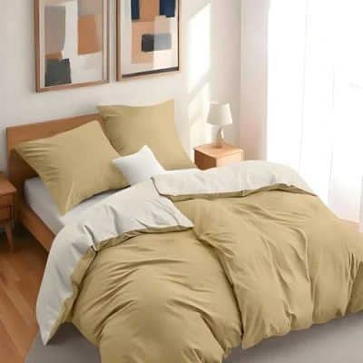 Imagen de Dreamzie 2 Funda Nordica Cama 135x200 cm con Almohada 80x80 Beige/Arena nordicas de 100% Microfibra. Nórdica Certificada sin Productos Químicos