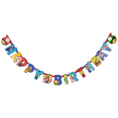 Imagen de Amscan Guirnalda articulada Happy Birthday personalizable 190 x 18 cm, diseño de Supermario, multicolor, 7AM9901542