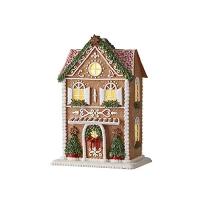 Imagen de RAZ Imports Casa de Navidad iluminada Pan Jengibre con árboles 13 Pulgadas