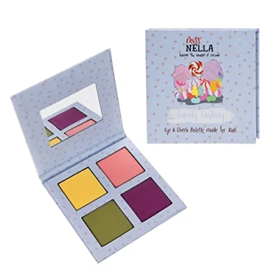 Imagen de Miss Nella Candy Fantasy Kids Maquillaje Paleta de ojos y mejillas con 4 tonos deliciosos para niños práctico pequeño espejo compacto
