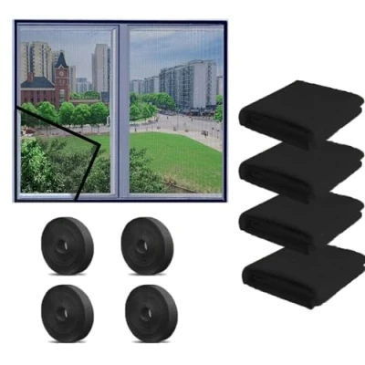 Imagen de 4 Piezas Mosquitera para Ventana,130 * 150cm Pantalla Universal,Malla Mosquitera,mosquito ventana,con rollos Cintas Autoadhesivas,Protección contra Mosquitos y Moscas