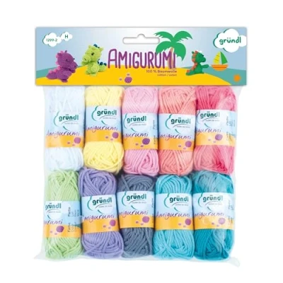 Imagen de Gründl Amigurumi Kit de Ganchillos, Algodón, Multicolor, 19.50x18x2.6 cm, 1 pack 10 unidades