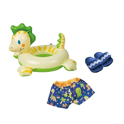 Imagen de Heless 22 Juego muñecas de diseño Dinosaurio, 3 Piezas con bañador, Pantuflas y Anillo natación, tamaño Aprox. 35 45 cm, para la diversión del baño en los calurosos días Verano, Multicolor