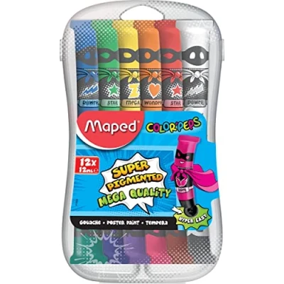 Imagen de Maped, Set de Manualidades para Niños, Pintura Témpera Tubos, 12 Unidades de, Ideal Diluir con Agua Lograr Efectos, Tapón Rosca, ml