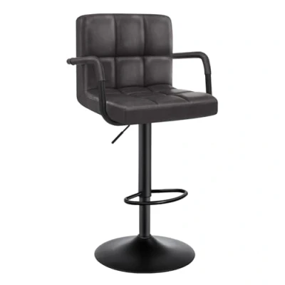 Imagen de WOLTU 1 x Taburete de Bar con Respaldo Estilo Vintage Regulable en Altura y Giratorio Cuero Sintético Silla para Cocina Salon Dormitorio Antracita BH113an