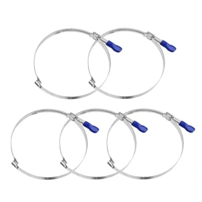 Imagen de POWERTEC 70225 Abrazaderas de manguera ajustables acero inoxidable para colectores polvo y ventilación secadora, 5 unidades, metálicos, 4 pulgadas, con llave a la derecha