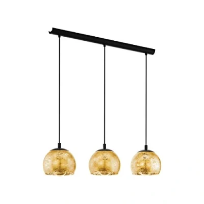 Imagen de Eglo lámpara colgante Alabraccin, luminaria de techo 3 luces para mesa comedor, luz pendiente metal en negro y cristal oro, iluminador comedor colgante, E27, 78 cm