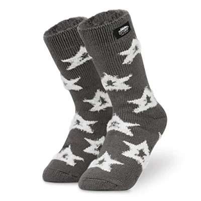 Imagen de CityComfort Calcetines Mujer Invierno Antideslizantes de Forro Polar (Blanco Estrella)