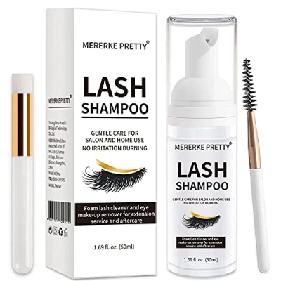Imagen de Champú para Extensiones de Pestañas 50ml + Cepillo Limpiador Espumoso Párpados Sensibles, Sin Parabenos ni Sulfatos Lavar y Duchar