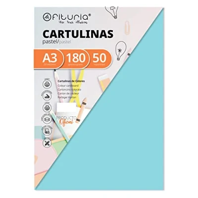 Imagen de Pack 50 Cartulinas Color Azul Claro Tamaño A3 180g