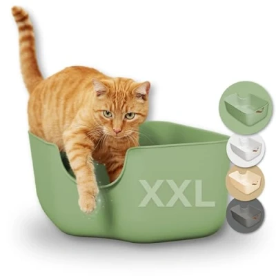 Imagen de PiuPet Bandeja Sanitaria para Gatos Arenero Moderno Grande con Paredes Altas Areneros Abiertas Caja de Arena Caixa Areia Gato Cat Litter Box (Verde)