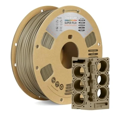 Imagen de OVERTURE Super PLA+ 1.75mm Filamento, PLA Plus de Alta Resistencia, Más Resistente que ABS &amp; PLA, filamento termorresistente, 1kg Carrete Cartón, +/ 0.02mm (Marrón Claro)