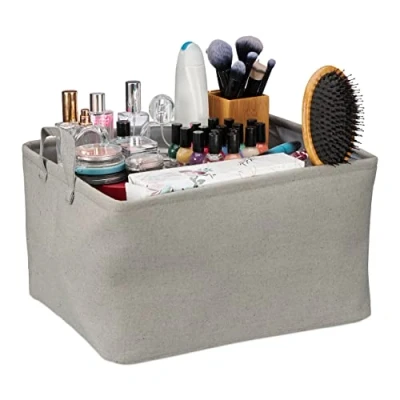 Imagen de Relaxdays Almacenaje, Guardar y Ordenar, Plegable, Estanterías, 30x48x38 cm, Cesta Baño con Asas, Color Gris, Gomaespuma