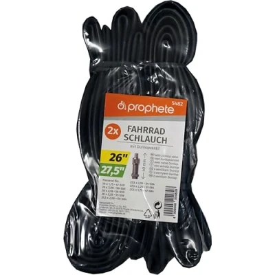Imagen de Prophete Unisex Cámara de Aire para Adultos 26 x 1,75 2,125 (47 559), válvula Dunlop, 2 Unidades en Paquete Polietileno, Color Negro, Talla única