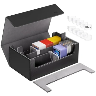 Imagen de Procase Caja de Cartas, Carcasa con 2 Compartimento Ajustables para Cartas MTG, TCG, Toploader, Yugioh, Magnetic Card Holder Negro