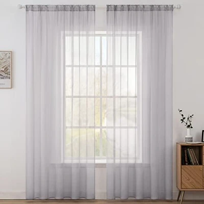 Imagen de MIULEE Cortinas Poliéster Translúcida Fresca Transparente Salon Ventana Visillo Moderno para Sala Cuarto Dormitorio Habitación Comedor Cocina Salón de Esatr 2 Unidades 140 x 175cm Gris Claro