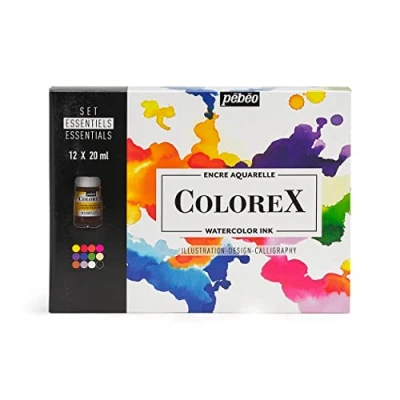 Imagen de Pebeo Colorex Caja 12 Botellas Surtidas 20 ml Kit de Dibujo Manga e Ilustración La Tinta Esencial para Acuarela Colores Complementarios