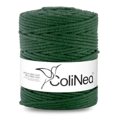 Imagen de ColiNea Cordón de Algodón con Núcleo Algodón, Cuarda Trenzada, 5 mm (Verde Botella, 200 m)