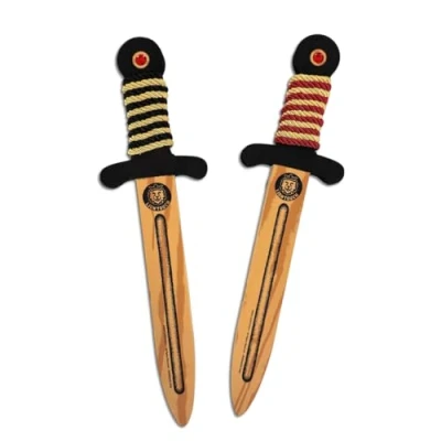 Imagen de Liontouch Set de Juguetes Espadas WoodyLion, Oro/Negro &amp; Oro/Rojo 35 cm Dagas Imitación Madera con Gemas Espuma Flexible para Niños Accesorio Seguro Juegos rol y Disfraces