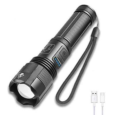 Imagen de Linterna LED Recargable 6000 Lúmenes, WESLITE XHP70.2 de Alta Potencia Militar Tactica Impermeable con Pantalla 5 Modos Zoom para Camping Senderismo Pesca