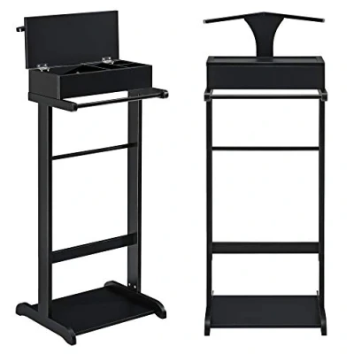 Imagen de Galán de Noche para Colgar la Ropa 43,5 x 34,5 110 cm Perchero Barra con Caja Almacenamiento MDF Pino Negro