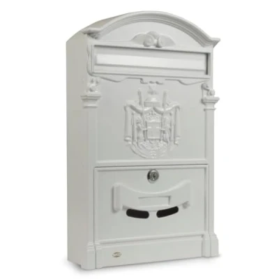 Imagen de Amig Buzón Exterior para Cartas Estilo Clásico Casillero Postal Paredes, Muros o Verjas 40,5 x 25,5 8,5 cm Aluminio Incluye Tornillos Color Blanco