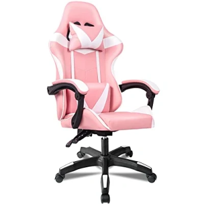 Imagen de Silla Gaming Ergonómica Reclinable con Cojín Lumbar y Cervical Altura Ajustable, Reposabrazos Acolchados, Ruedas 360 Ideal para Oficina, Escritorio, Teletrabajo, Estudio, Juego, Ordenador