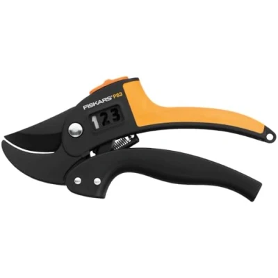Imagen de Fiskars Tijeras de podar con yunque para madera seca y dura, Diámetro corte: 2,4 cm, Cuchillas acero cubierta antiadherente, Longitud: 19 Negro/Naranja, PowerStep, P83, 1000575
